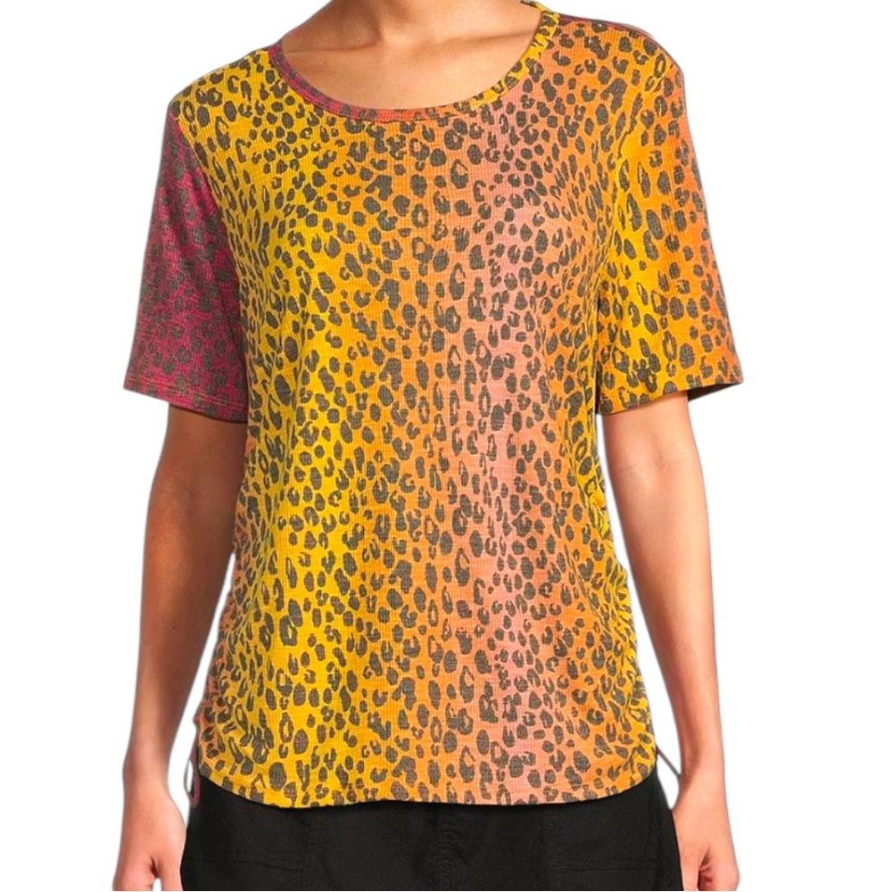 Westbound Petite Size PL Short Sleeve Crew Neck Ruched Animal Print Tee (NWT)